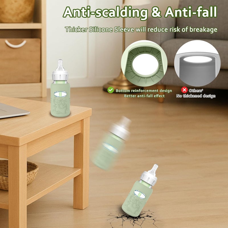 KingKam 4 Pack Silicone Sleeves for Dr. Brown's Glass Baby Bottles, Anti Breakage Baby Bottle Sleeves Holder, Compatible with Dr. Brown's Anti-Colic Options+ Narrow Glass Baby Bottles, 4 oz/120 mL - Image 3